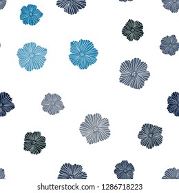 Dark Blue, Green vector seamless natural pattern with flowers. Abstract illustration with flowers in doodles style. Texture for window blinds, curtains.