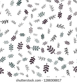 Dark Blue, Green vector seamless doodle pattern with leaves, branches. Sketchy doodles on white background. Design for textile, fabric, wallpapers.