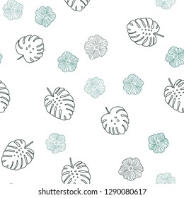Dark Blue, Green vector seamless abstract pattern with flowers, leaves. An elegant bright illustration with leaves and flowers. Pattern for trendy fabric, wallpapers.