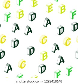 Dark Blue, Green vector seamless background with 3D signs of alphabet. Abstract illustration with colorful 3D latin alphabet. Pattern for design of fabric, wallpapers.