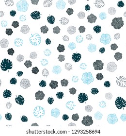 Dark Blue, Green vector seamless natural background with leaves, flowers. Colorful abstract illustration with leaves in doodle style. Pattern for design of fabric, wallpapers.