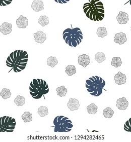 Dark Blue, Green vector seamless doodle background with flowers, leaves. Illustration with doodles on abstract template. Template for business cards, websites.