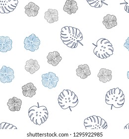 Dark Blue, Green vector seamless doodle background with flowers, leaves. Leaves and flowers with gradient on white background. Design for wallpaper, fabric makers.