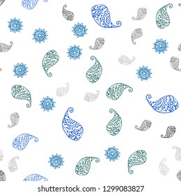 Dark Blue, Green vector seamless abstract background with leaves and flowers. Colorful illustration in doodle style with leaves, flowers. Template for business cards, websites.