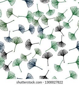 Dark Blue, Green vector seamless doodle texture with leaves. leaves on elegant natural pattern with gradient. Texture for window blinds, curtains.