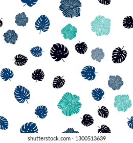 Dark Blue, Green vector seamless natural pattern with flowers, leaves. An elegant bright illustration with leaves and flowers. Pattern for trendy fabric, wallpapers.