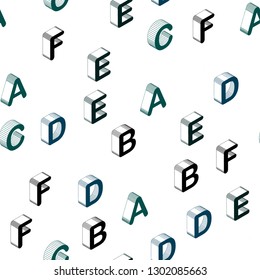 Dark Blue, Green vector seamless layout with 3D latin alphabet. Modern geometrical illustration with 3D ABC english symbols. Template for business cards, websites.