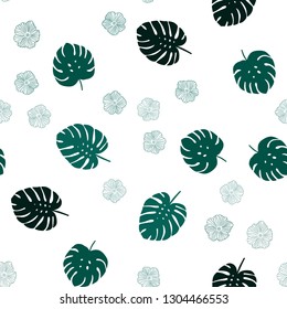 Dark Blue, Green vector seamless doodle template with flowers, leaves. Sketchy doodles on white background. Pattern for design of fabric, wallpapers.