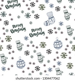 Dark Blue, Green vector seamless template with ice snowflakes, balls, socks, mittens. Shining colorful illustration in christmas style. Pattern for trendy fabric, wallpapers.
