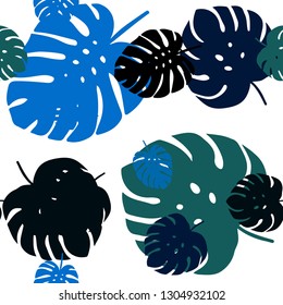 Dark Blue, Green vector seamless doodle pattern with leaves. leaves on blurred abstract background with gradient. Template for business cards, websites.