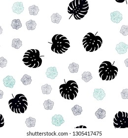 Dark Blue, Green vector seamless doodle pattern with flowers, leaves. Doodle illustration of leaves and flowers in Origami style. Pattern for trendy fabric, wallpapers.