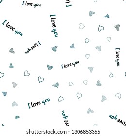 Dark Blue, Green vector seamless texture with lovely hearts. Blurred decorative design in doodle style with hearts. Template for Valentine's greeting postcards.
