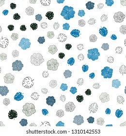 Dark Blue, Green vector seamless natural backdrop with leaves, flowers. Shining colored illustration with leaves and flowers. Template for business cards, websites.