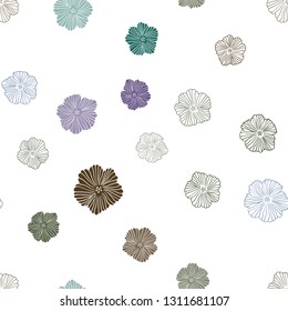 Dark Blue, Green vector seamless doodle texture with flowers. Sketchy doodle flowers on white background. Pattern for trendy fabric, wallpapers.
