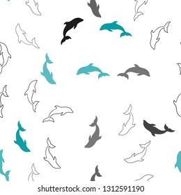 Dark Blue, Green vector seamless texture with dolphins. Modern abstract illustration with sea dolphins. Template for natural magazines.