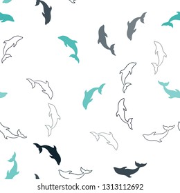 Dark Blue, Green vector seamless template with dolphins. Modern abstract illustration with sea dolphins. Natural design for wallpapers.