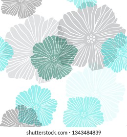 Dark Blue, Green vector seamless doodle backdrop with flowers. Doodle illustration of flowers in Origami style. Pattern for design of fabric, wallpapers.