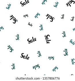 Dark Blue, Green vector seamless texture with selling simbols. Colored words of sales with gradient on white background. Design for business ads, commercials.