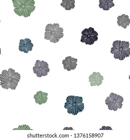 Dark Blue, Green vector seamless doodle template with flowers. Flowers with gradient on white background. Design for wallpaper, fabric makers.