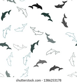 Dark Blue, Green vector seamless background with dolphins. Isolated sea dolphins on white background. Pattern for wildlife ad, booklets.