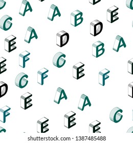 Dark Blue, Green vector seamless backdrop with 3D english symbols. Colorful 3D alphabet signs with gradient on white background. Design for wallpaper, fabric makers.
