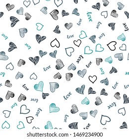 Dark Blue, Green vector seamless template with text LOVE YOU, hearts. Illustration with phrase LOVE YOU, hearts for valentine's day. Pattern for design of fabric, wallpapers.