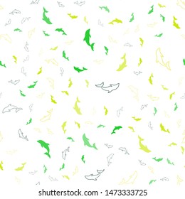 Dark Blue, Green vector seamless texture with dolphins. Natural illustration with sea dolphins. Template for natural magazines.