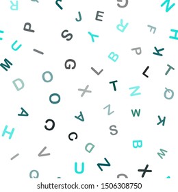 Dark Blue, Green vector seamless backdrop with english symbols. Colored alphabet signs with gradient on white background. Design for textile, fabric, wallpapers.