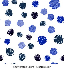 Dunkelblau, Grüne Vektorillustration nahtlose elegante Vorlage mit Blumen, Blättern. Farbige Illustration mit Blättern und Blumen. Vorlage für Visitenkarten, Websites.