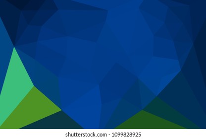 Dark Blue, Green vector shining triangular layout with a heart in a centre. Illustration in Origami style with gradient. Textured pattern for your backgrounds.