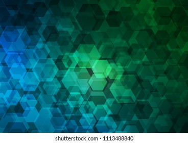Dark Blue, Green vector shining hexagonal template. Creative geometric illustration in Origami style with gradient. The textured pattern can be used for background.