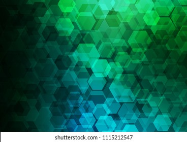 Dark Blue, Green vector shining hexagonal background. Glitter abstract illustration with an elegant design. The textured pattern can be used for background.