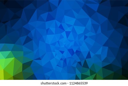 Dark Blue, Green vector shining triangular cover. Shining polygonal illustration, which consist of triangles. Textured pattern for your backgrounds.
