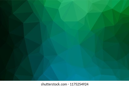 Dark Blue, Green vector shining hexagonal background. Triangular geometric sample with gradient.  Triangular pattern for your business design.