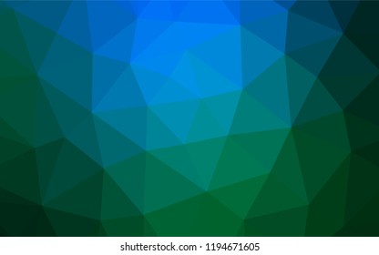 Dark Blue, Green vector shining hexagonal background. Triangular geometric sample with gradient.  The template can be used as a background for cell phones.