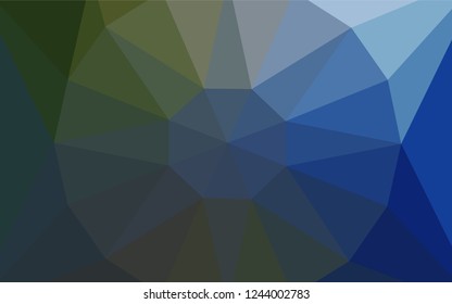 Dark Blue, Green vector shining triangular cover with a gem in a centre. Illustration in halftone style with triangles. Completely new template for your banner.