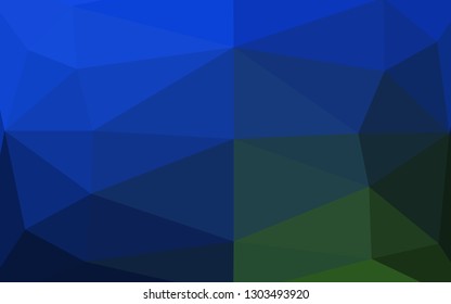 Dark Blue, Green vector shining triangular pattern. Geometric illustration in Origami style with gradient. Textured pattern for background.