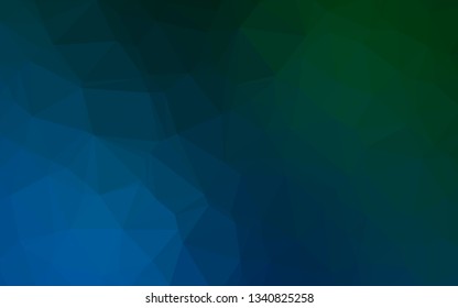 Dark Blue, Green vector shining triangular background. Geometric illustration in Origami style with gradient. Template for a cell phone background.
