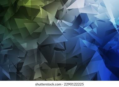 Azul oscuro, verde vector brillante fondo triangular. Ilustración geométrica en estilo Origami con gradiente.  Patrón triangular para tu diseño.