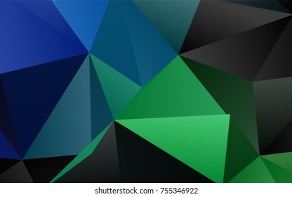 Dark Blue, Green vector shining triangular template. Shining illustration, which consist of triangles. The template can be used as a background for cell phones.