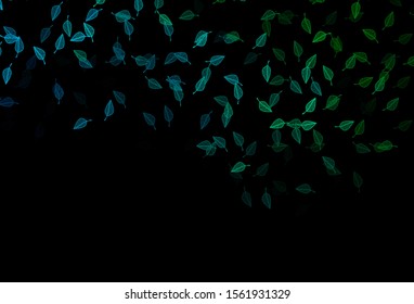 Dark Blue, Green vector sketch backdrop. Abstract leaves with gradient on simple background. A new texture for your design.