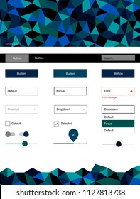 Dark Blue, Green vector style guide with triangles. Web ui kit with abstract gradient triangles in its header. This sample is for your website.