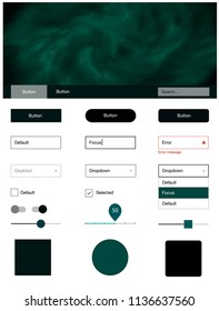 Dark Blue, Green vector style guide with sky stars. Beautiful ui ux kit with colorful sky in its header. This template you can use for landing pages.