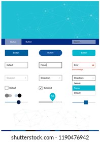 Dark Blue, Green vector style guide with triangles, circles. Web ui kit with abstract triangles, circles in its header. Beautiful layout for websites, landing pages.