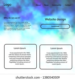 Dark Blue, Green vector style guide with sky stars. Web ui kit with abstract gradient clouds in its header. Beautiful layout for websites, landing pages.