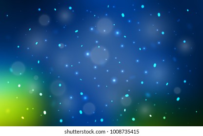 Dark Blue, Green vector template with ice snowflakes. Shining colored illustration with snow in christmas style. The template can be used as a new year background.