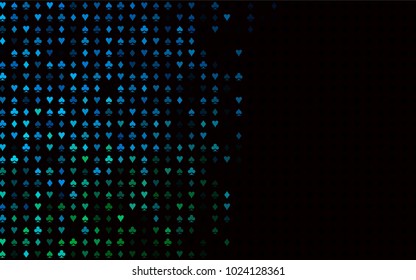 Dark Blue, Green vector template with poker symbols. Illustration with set of hearts, spades, clubs, diamonds. Pattern for leaflets of poker games, events.