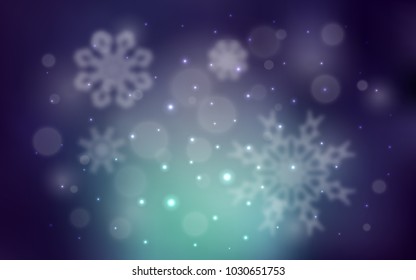 Dark Blue, Green vector template with ice snowflakes. Blurred decorative design in xmas style with snow. The pattern can be used for new year ad, booklets.