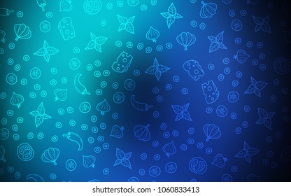 Dark Blue, Green vector template with organic meal. Beautiful colored illustration with food in doodle style. Pattern for menu of cafes, bars, restaurants.
