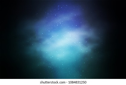 Dark Blue, Green vector template with space stars. Space stars on blurred abstract background with gradient. Pattern for futuristic ad, booklets.